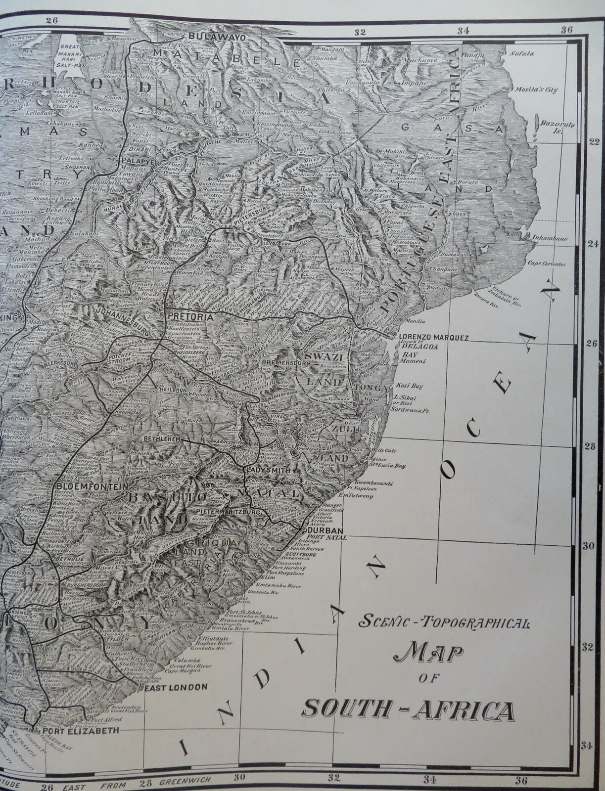 South Africa Scenic Topographical Map Cape Town Pretoria Durban 1901