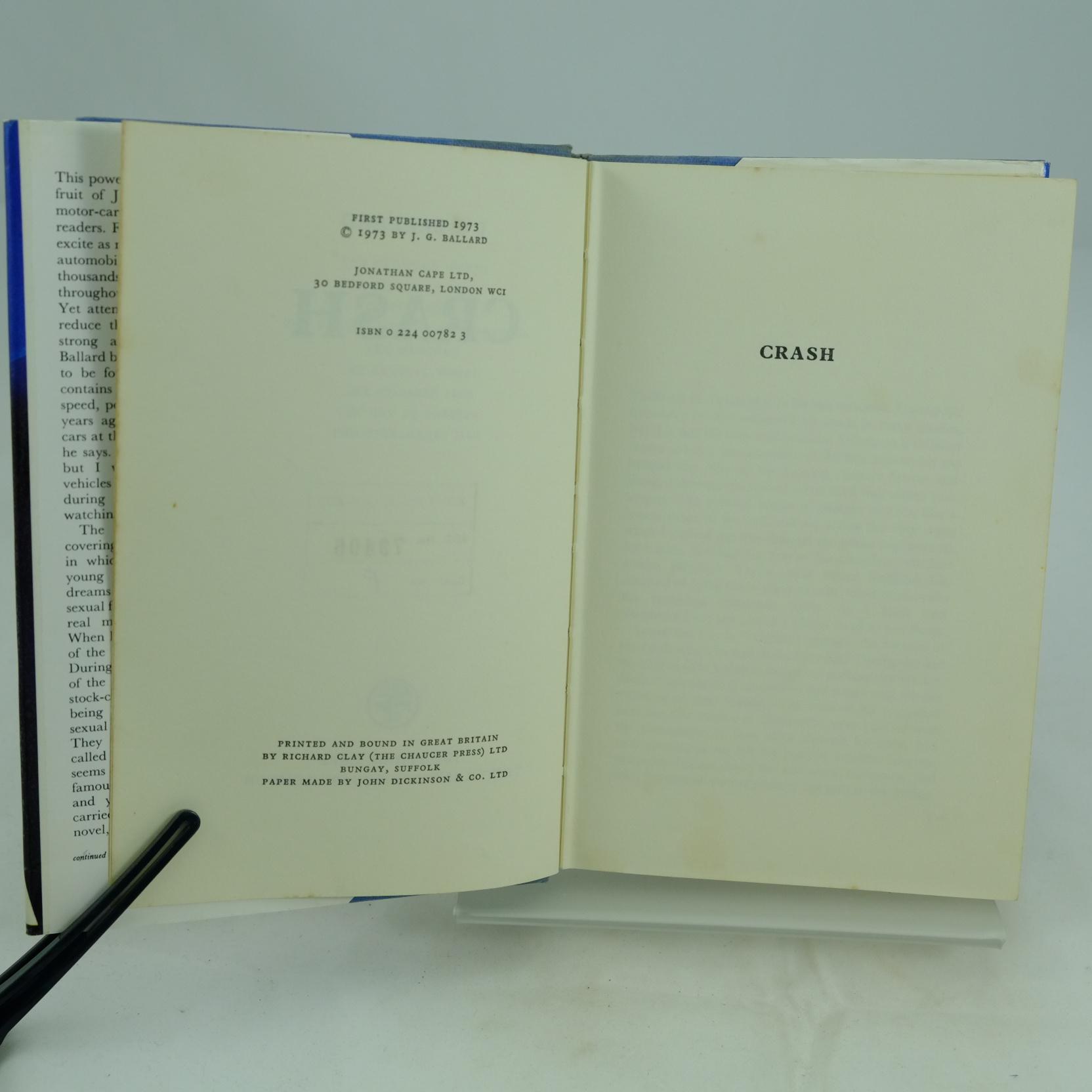 Crash by J. G. Ballard Good Hardcover (1973) 1st Edition Rare And
