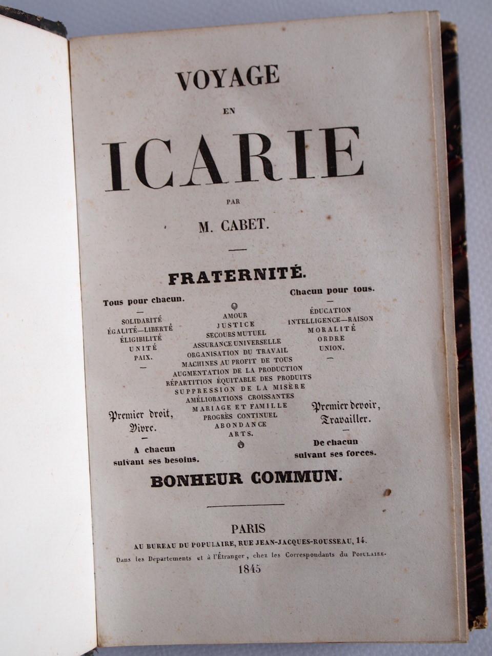 Voyage en Icarie by CABET Etienne Couverture rigide (1845) Librairie