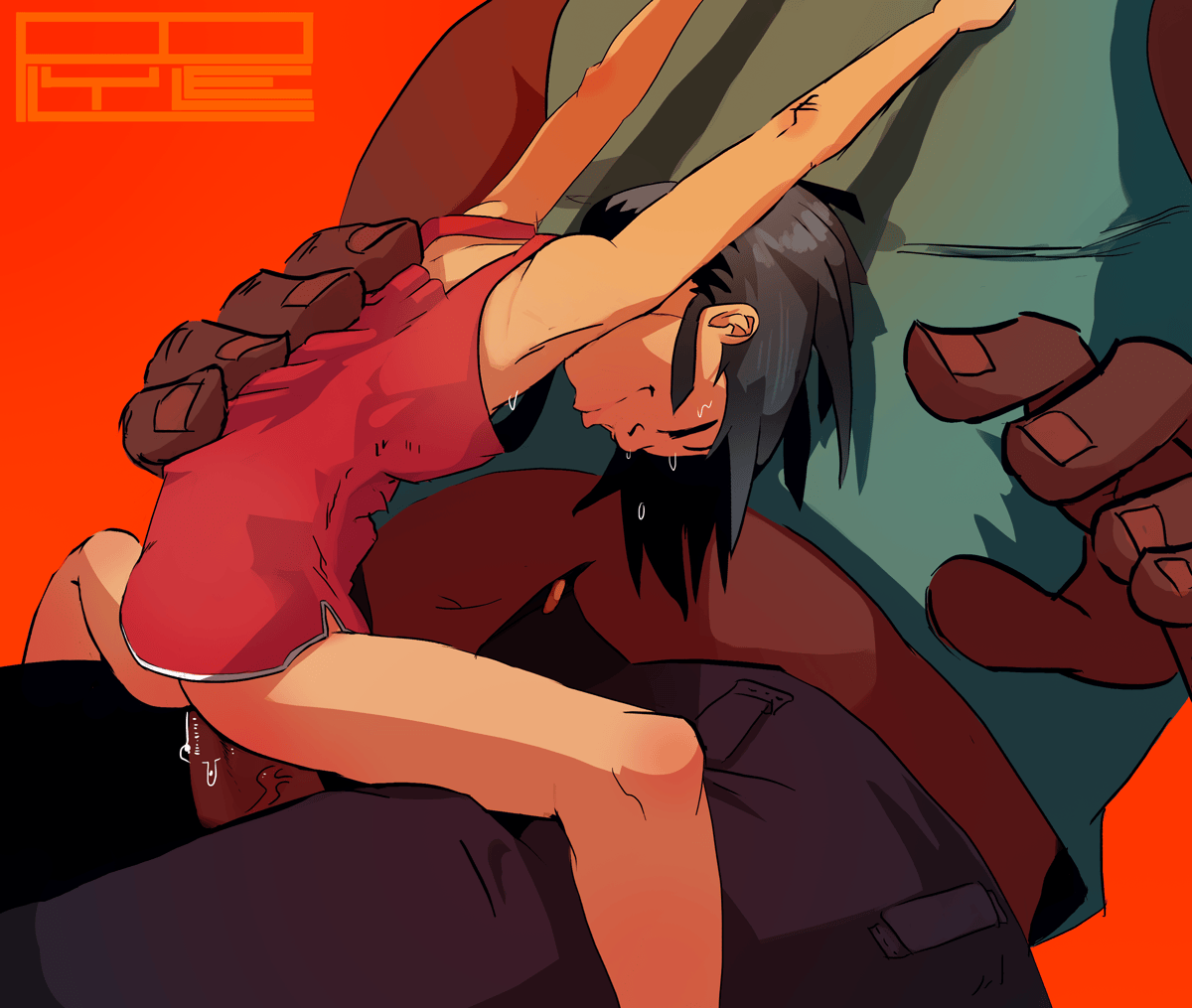 Gelbooru- Image View - 1boy 1girl black hair bottomless dark skin eyes