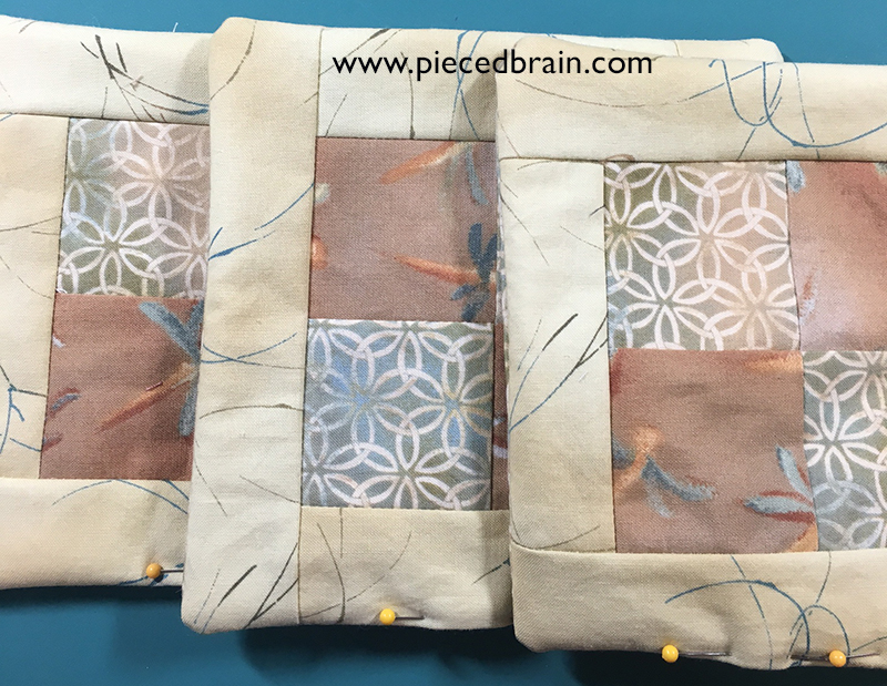 Mug rugs without binding are fast to make Pieced Brain