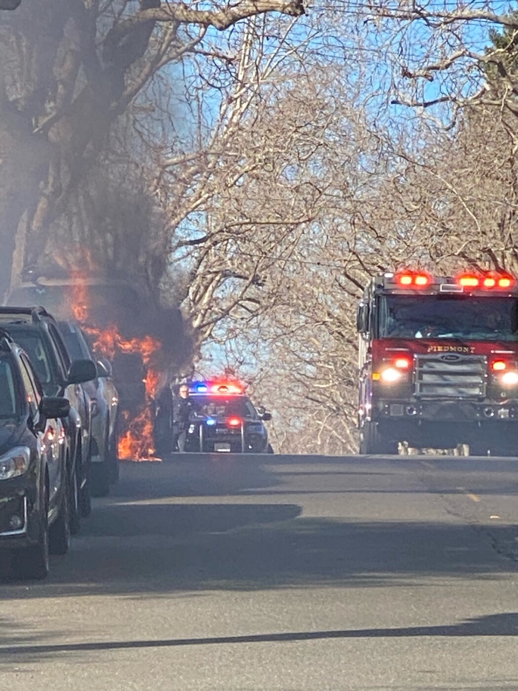 Flames engulf truck on Oakland Avenue Piedmont Exedra