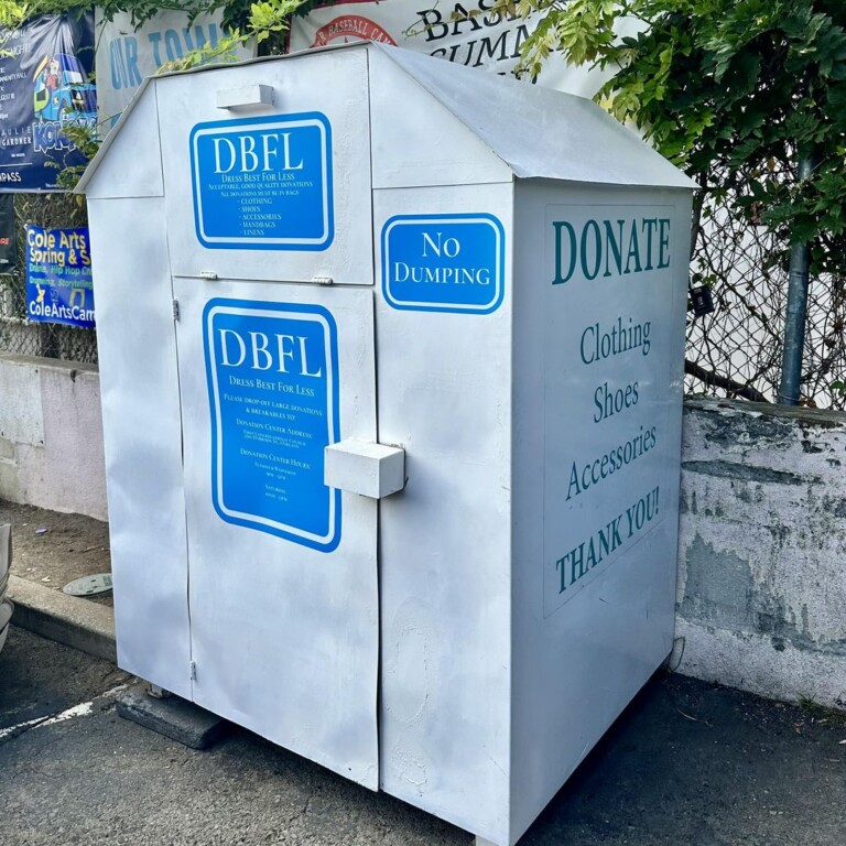 New DBFL donation bin set up in Mulberry’s parking lot Piedmont Exedra