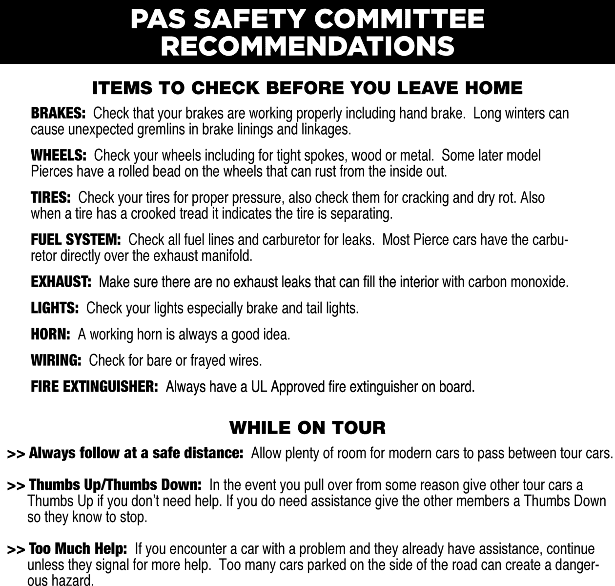 Safety Tips PierceArrow Society