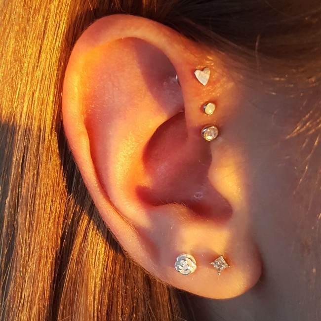 Triple Forward Helix Piercing [50 Ideas] Pain Level, Healing Time
