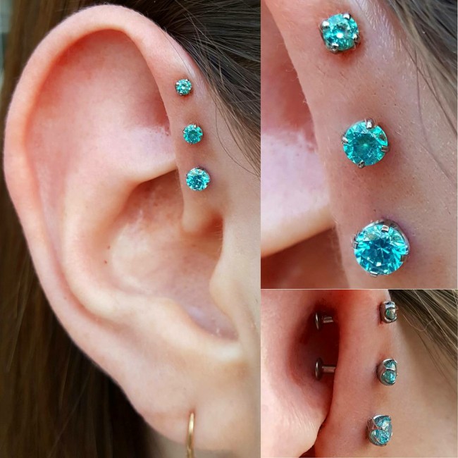 Triple Forward Helix Piercing [50 Ideas] Pain Level, Healing Time
