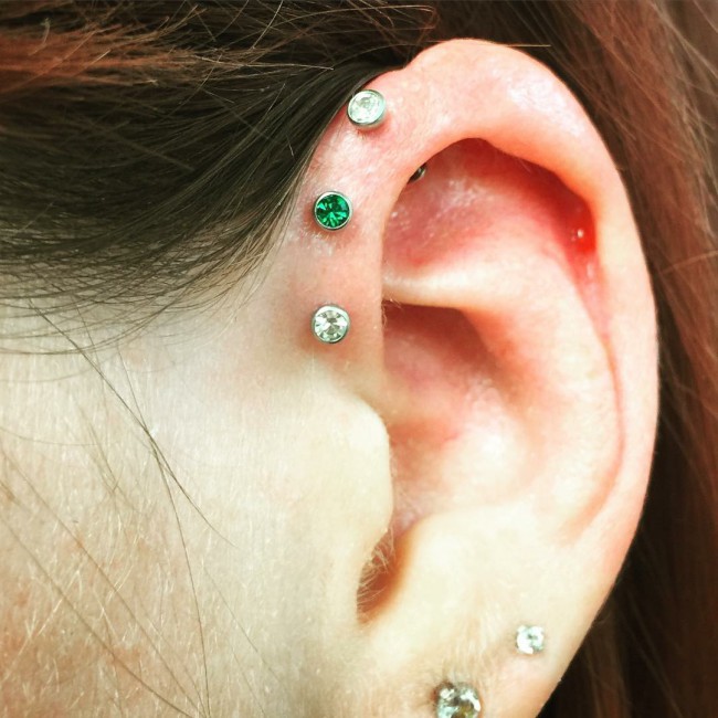 Triple Forward Helix Piercing [50 Ideas] Pain Level, Healing Time