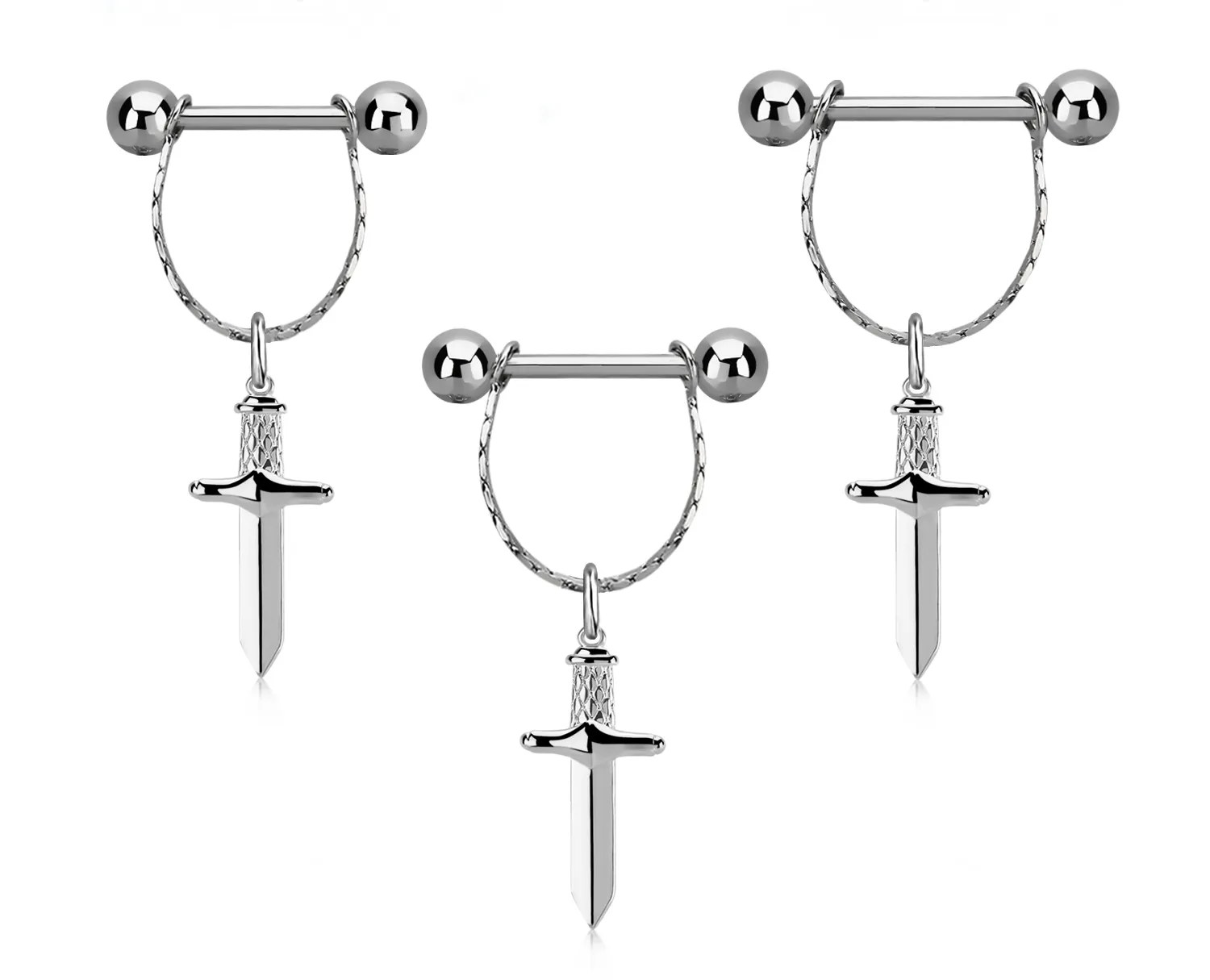 Brustwarzenpiercing Nipple Piercing mit filigraner Kette und Dolch 1.6mm x 16mm ADNPDL47.2