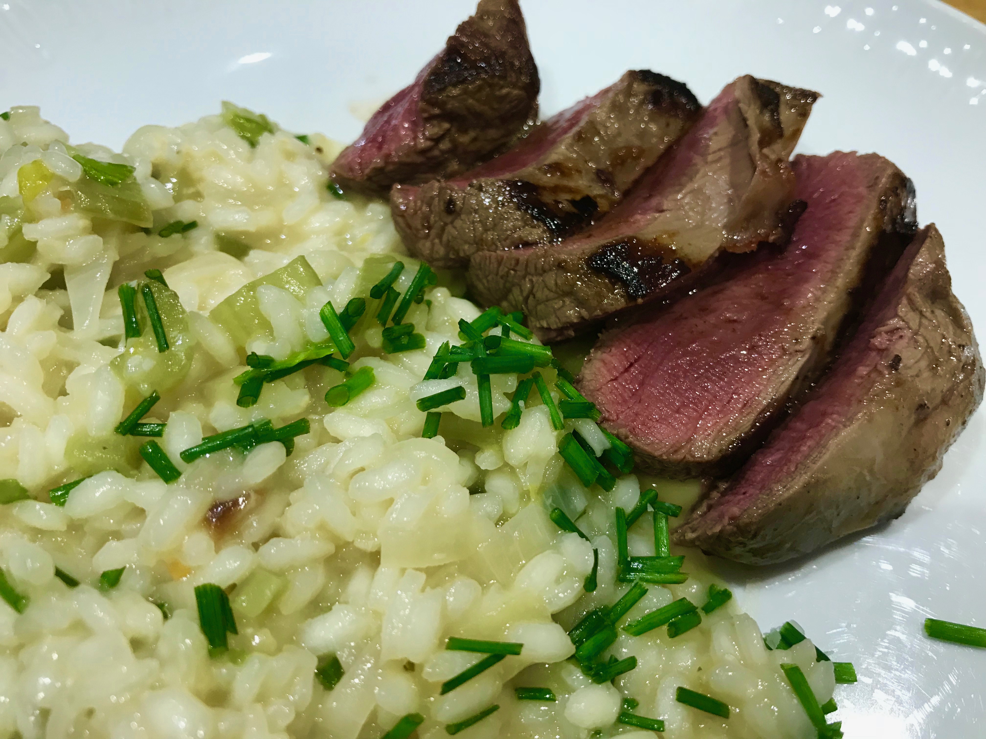 Roasted garlic risotto with fillet steak Pigeon Cottage Kitchen