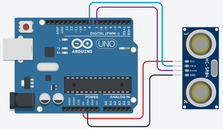 Code Blocks for Ultrasonic range finder project using Arduino in Tinkercad