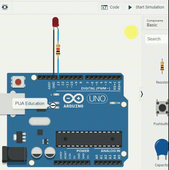 CODE BLOCKS FOR LED BLINKING USING ARDUINO IN TINKERCAD » PIJA Education