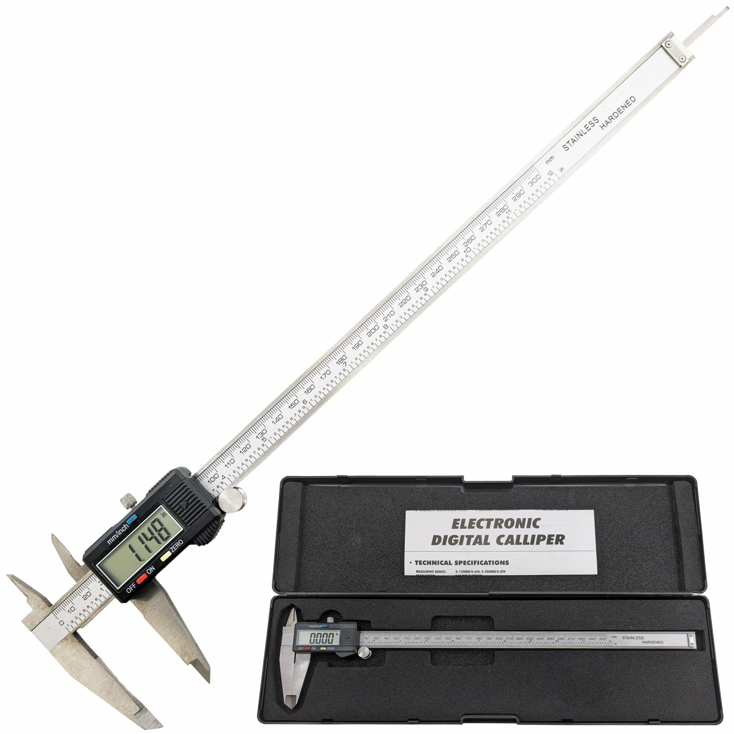 12Inch Digital Caliper with LCD Display, Stainless Steel Scale