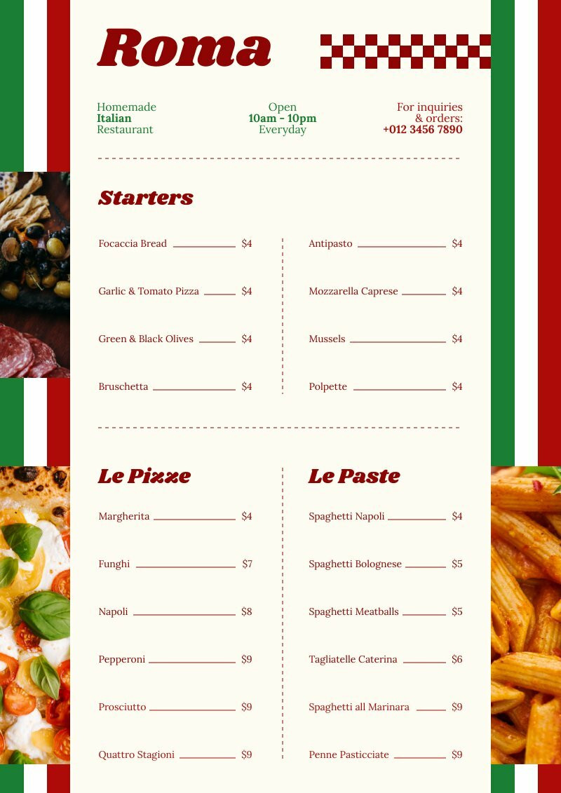 Italian Menu Free Menu Template Piktochart