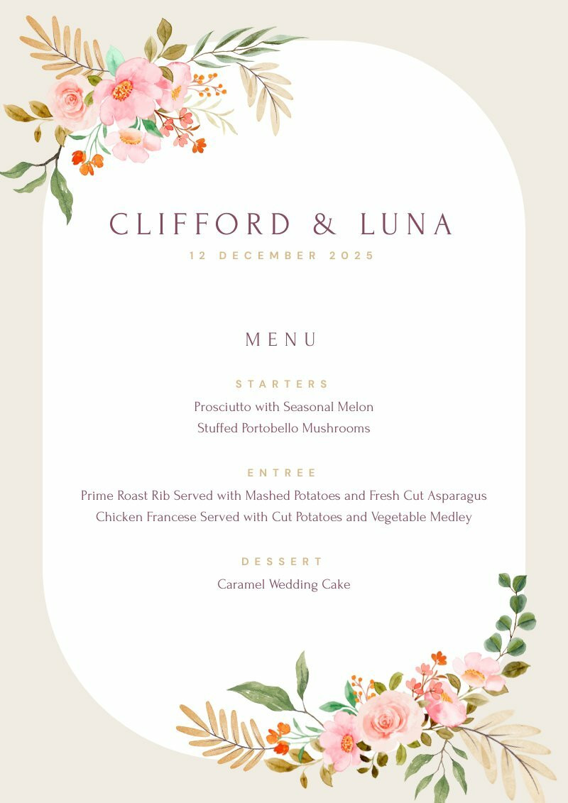 Wedding Menu Free Menu Template Piktochart