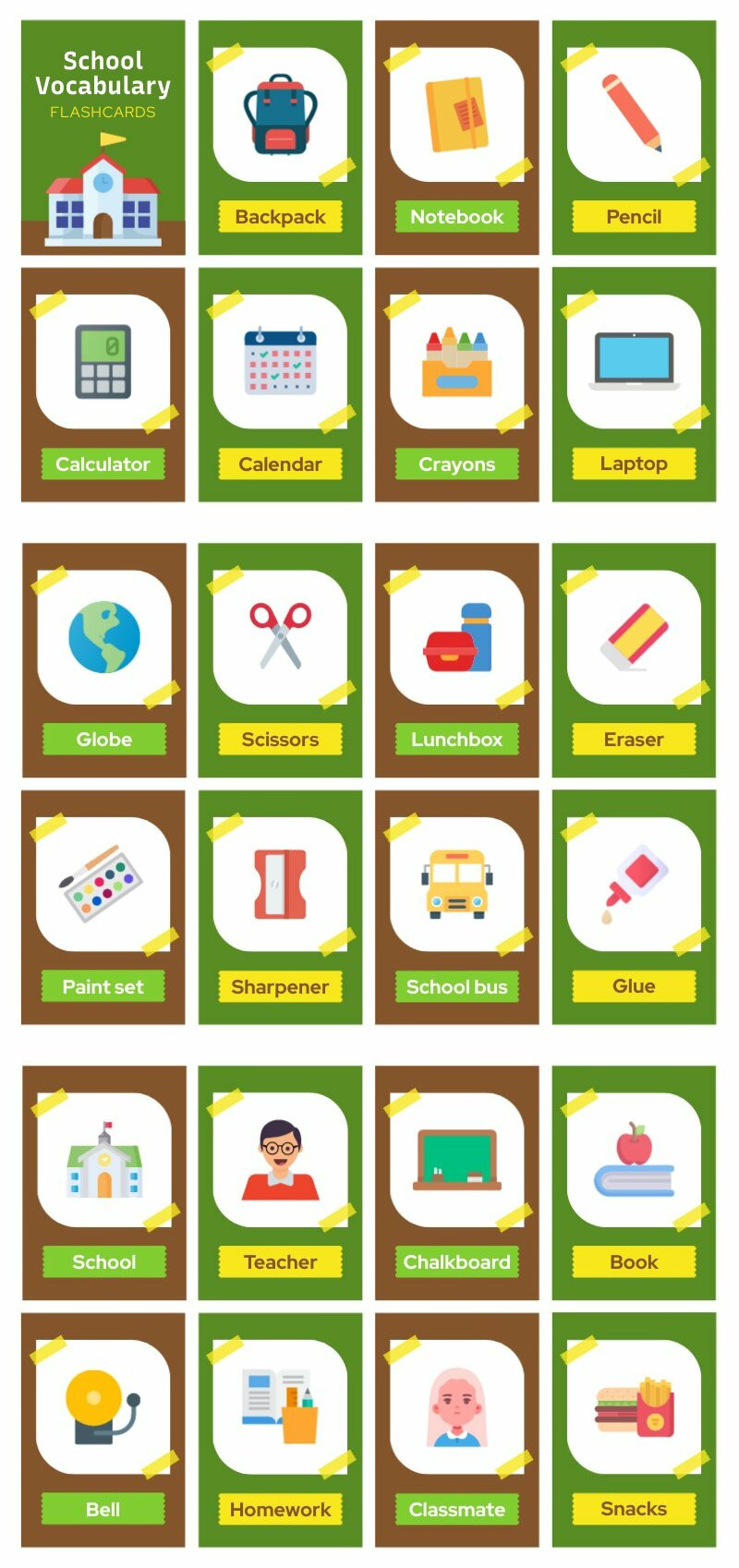 School Vocabulary Flashcards Piktochart