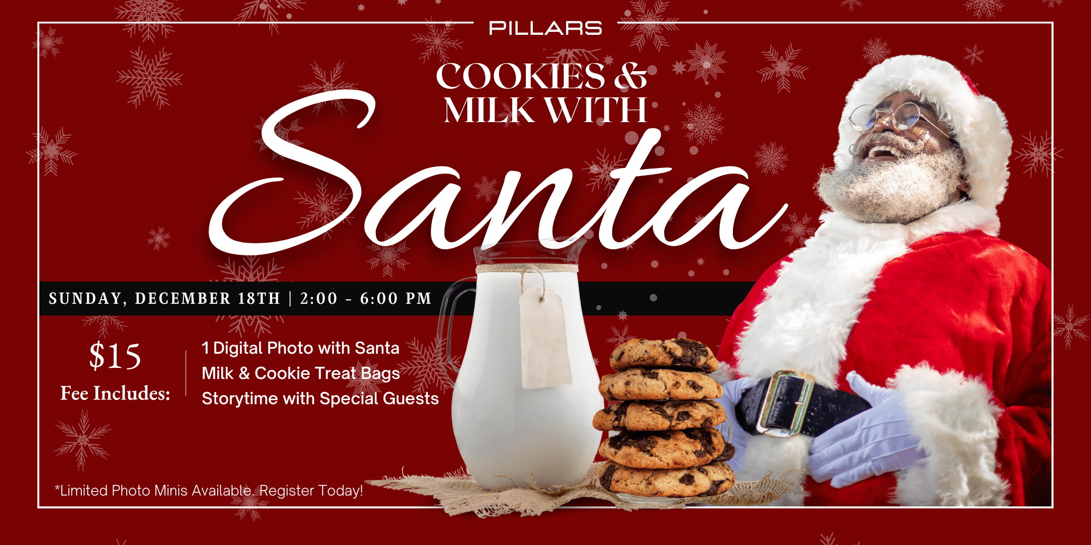 Cookies and Milk with Santa 2022 Pillars ATL