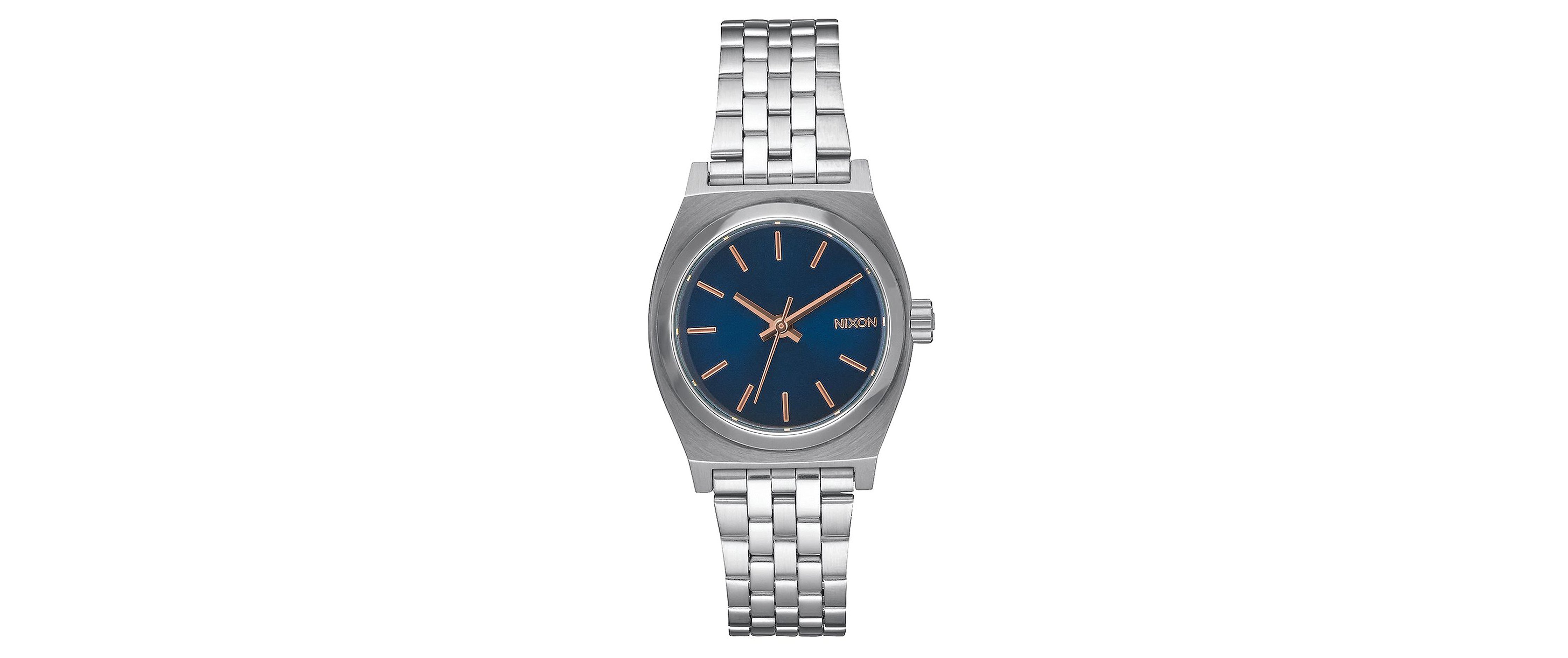 Nixon The Small Time Teller Watch Women's Watches in Navy Rose Gold