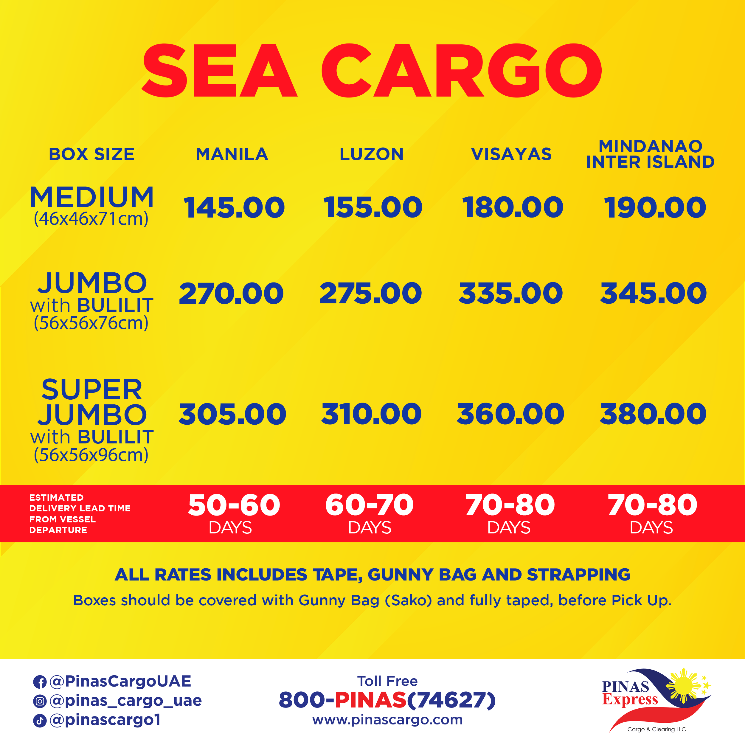 Pricing Pinas Express Cargo & Clearing LLC