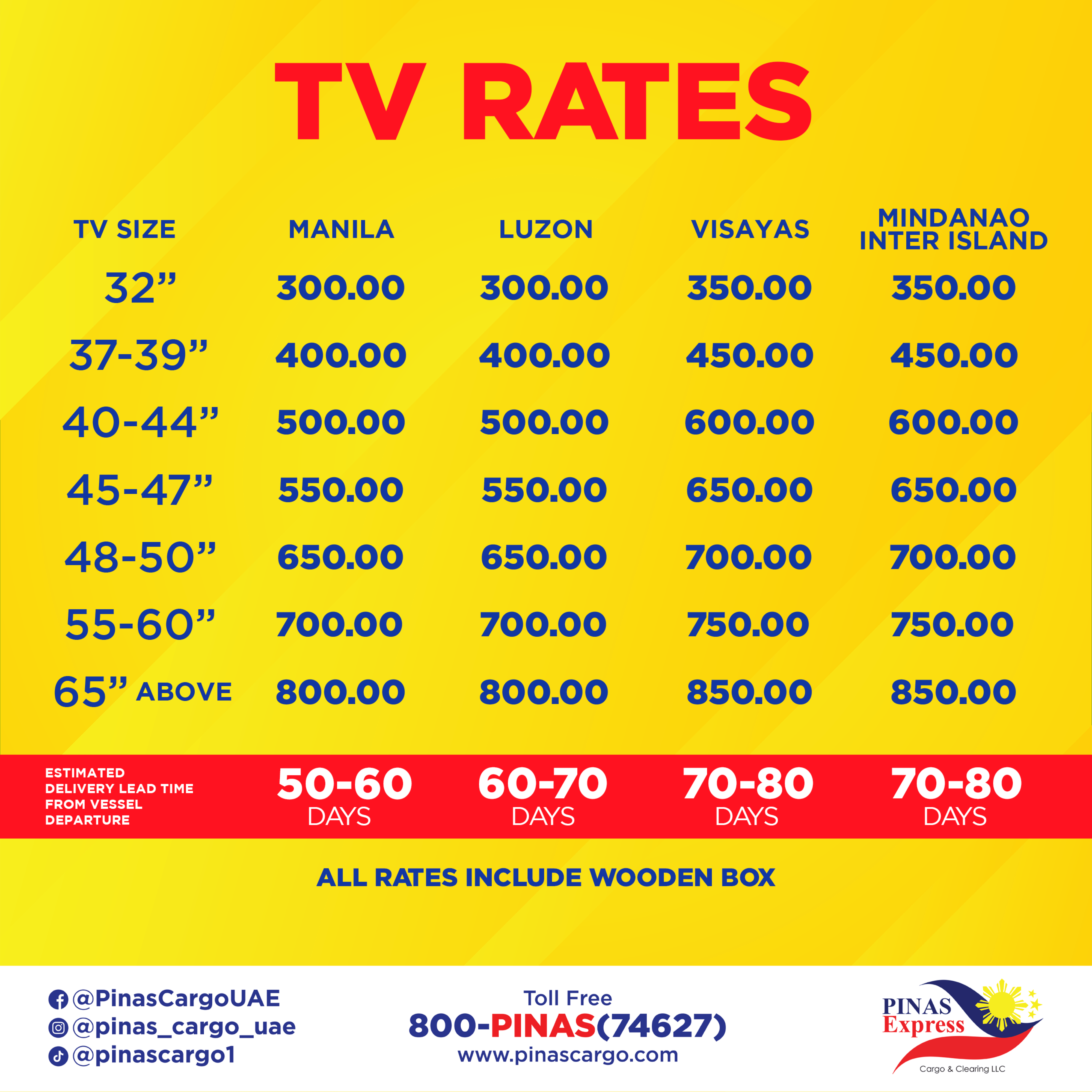Pricing Pinas Express Cargo & Clearing LLC