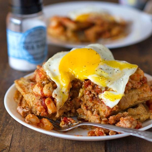 Chili and Cornbread Waffle Stacks Recipe Pinch of Yum