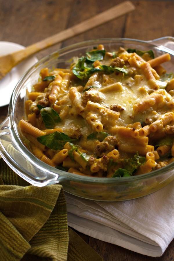 Baked Rigatoni with Spinach, Provolone, and Turkey Recipe Pinch of Yum