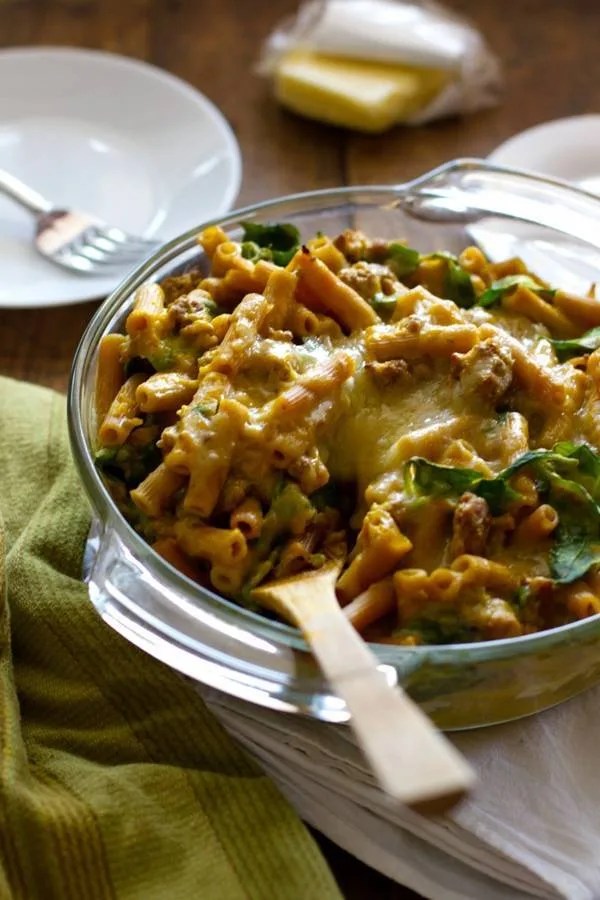 Baked Rigatoni with Spinach, Provolone, and Turkey Recipe Pinch of Yum