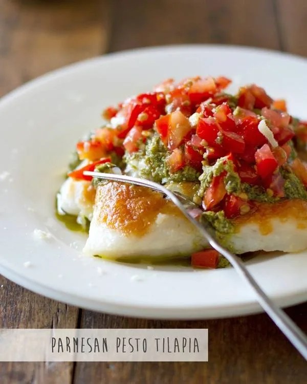 Parmesan Pesto Tilapia Recipe Pinch of Yum