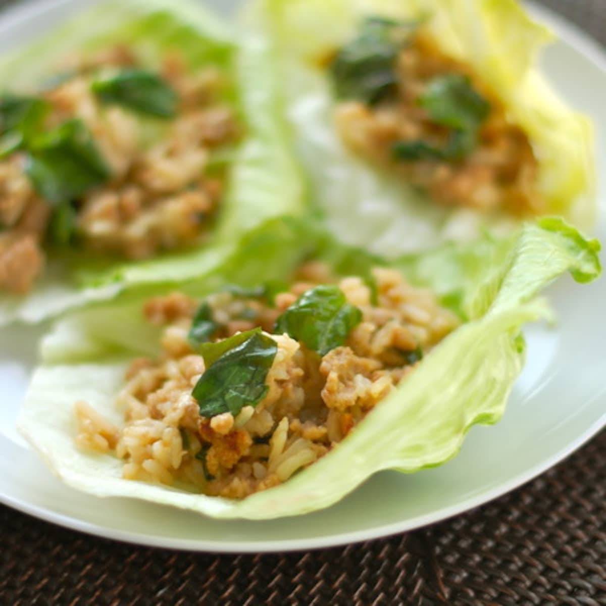 Basil Chicken Lettuce Wraps Recipe Pinch of Yum