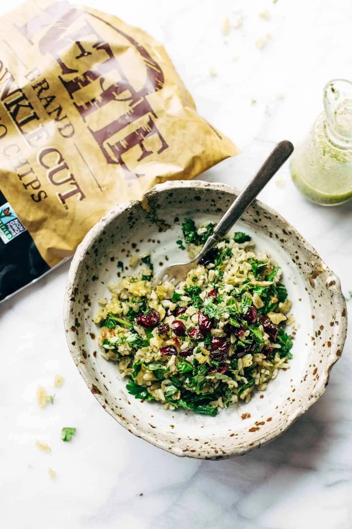 Garlic Kale and Brown Rice Salad with Lemon Dressing Recipe Pinch of Yum
