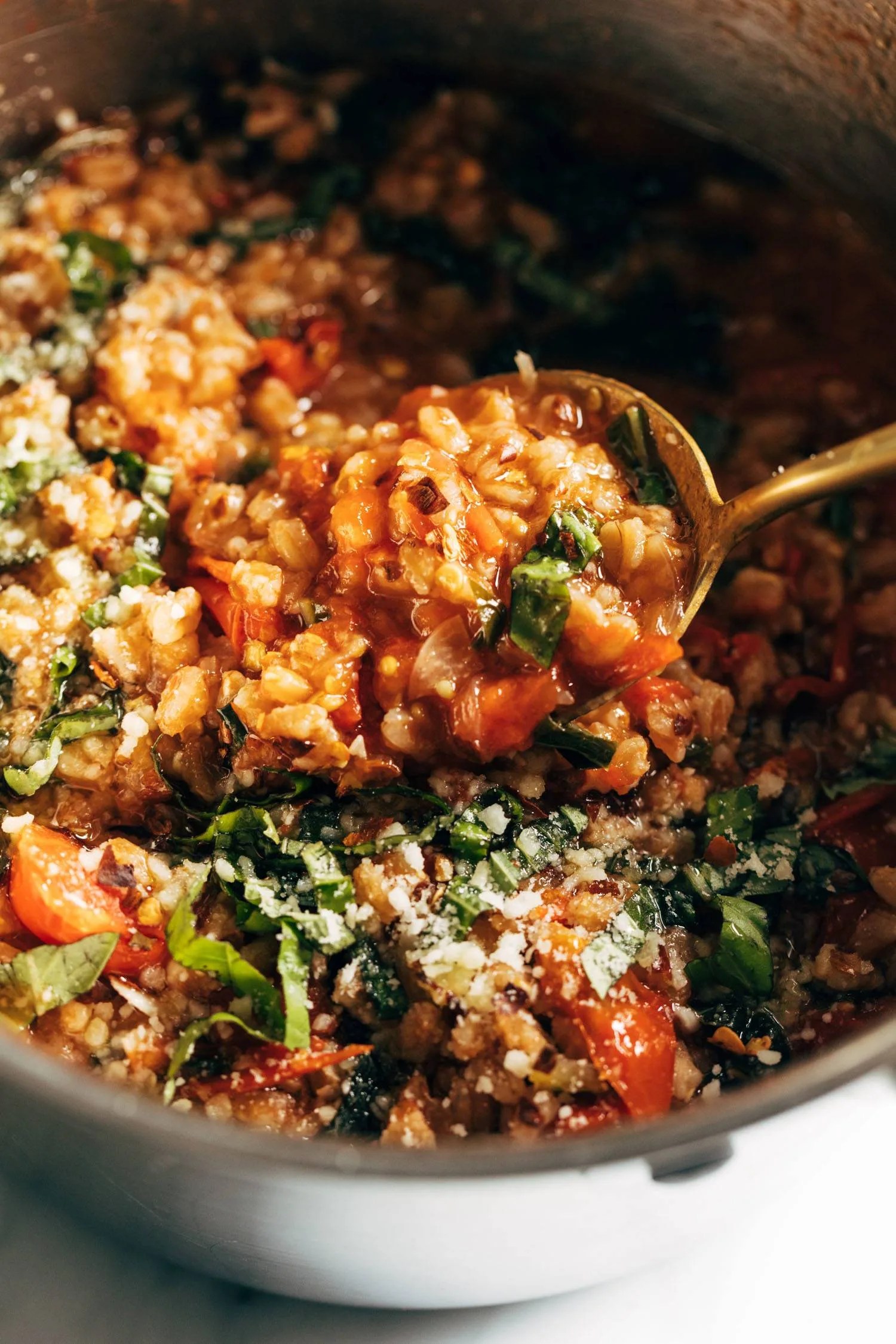 OnePan Farro with Tomatoes and Kale Recipe Pinch of Yum