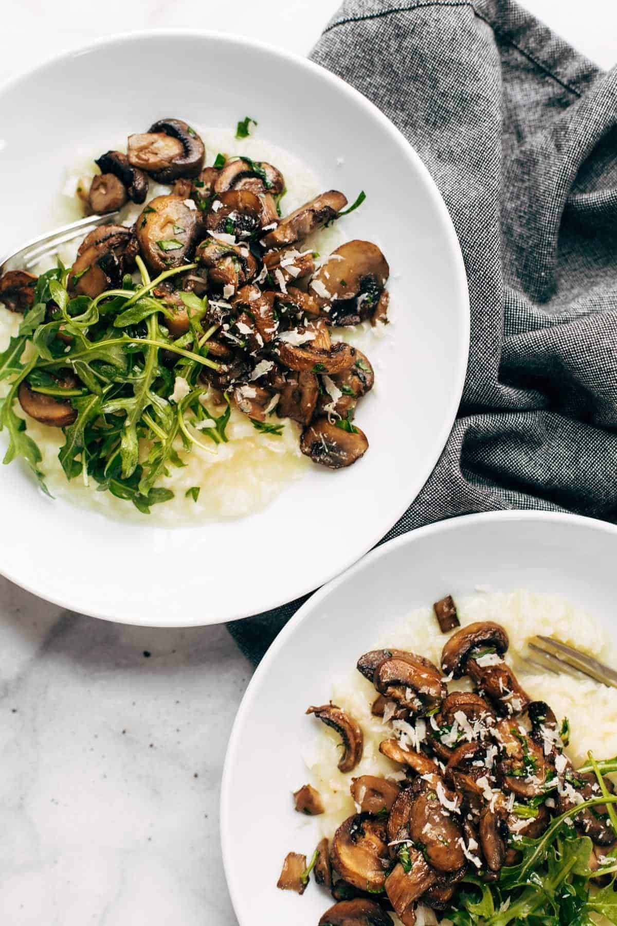 Oven Risotto with Garlic Roasted Mushrooms and Arugula Recipe Pinch