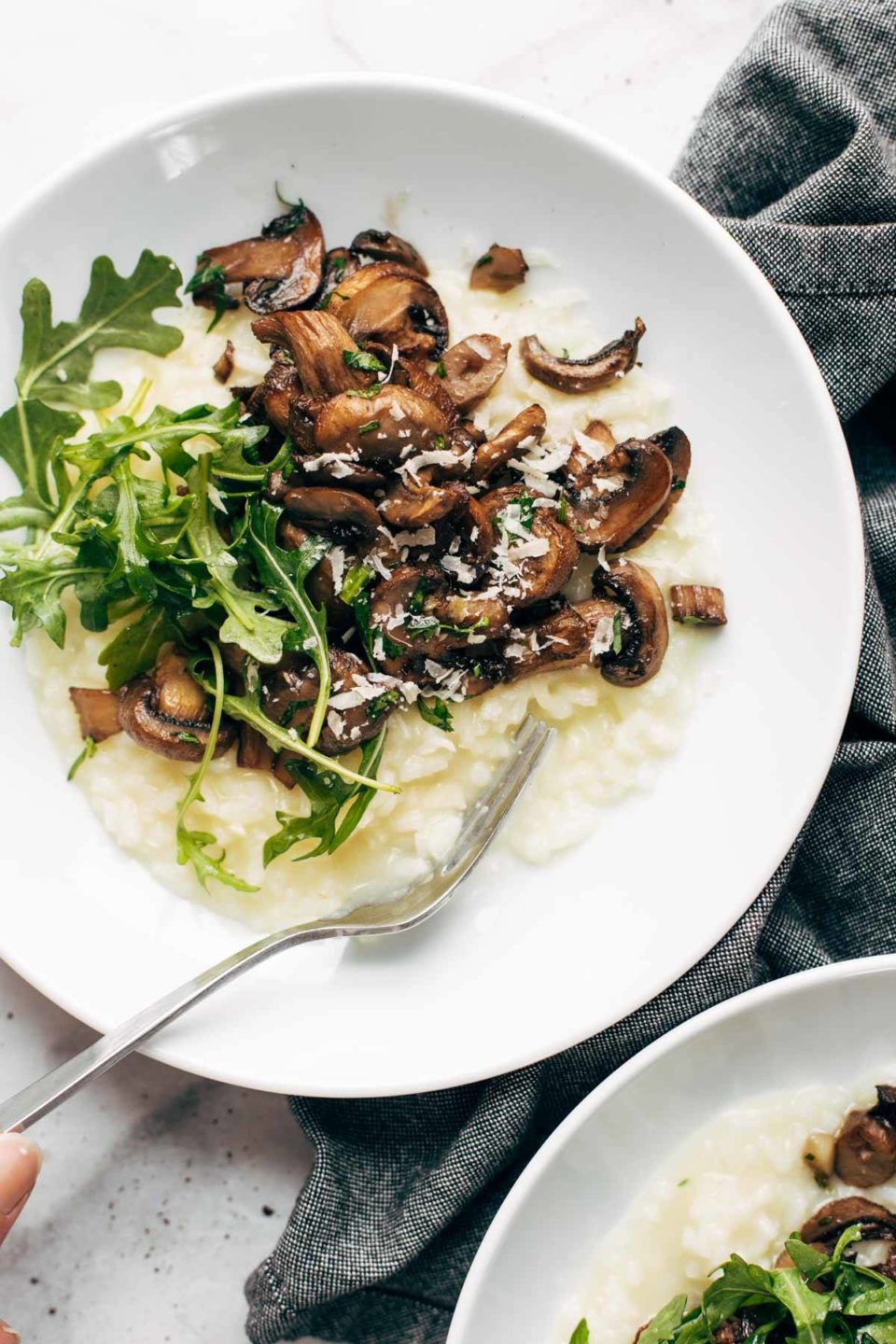 Oven Risotto with Garlic Roasted Mushrooms and Arugula Recipe Pinch
