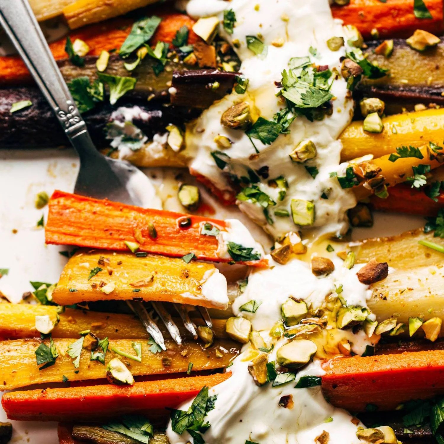 Roasted Carrots with Honey and Garlic Yogurt Sauce Recipe Pinch of Yum