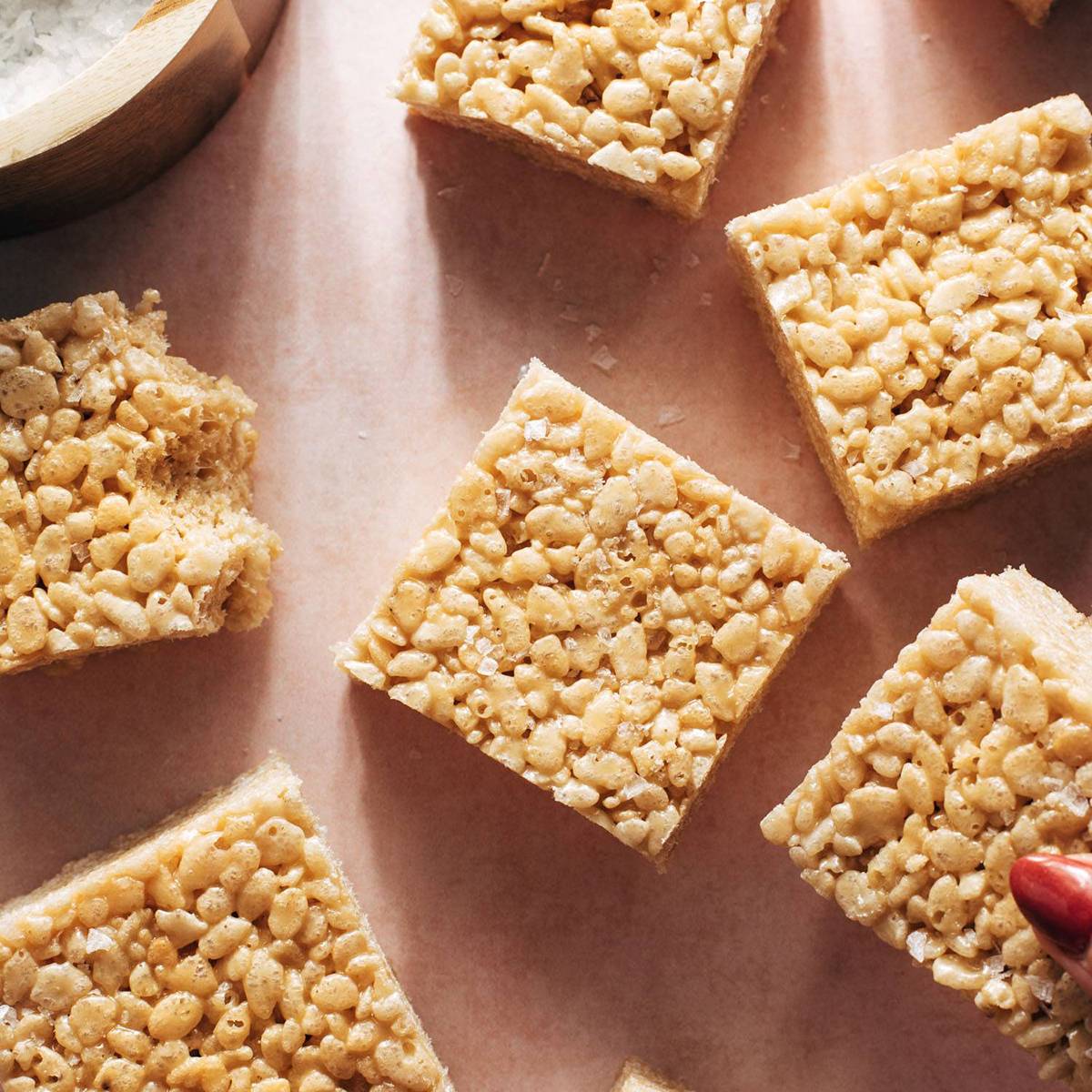 Salted Caramel Rice Krispie Bars Recipe Pinch of Yum