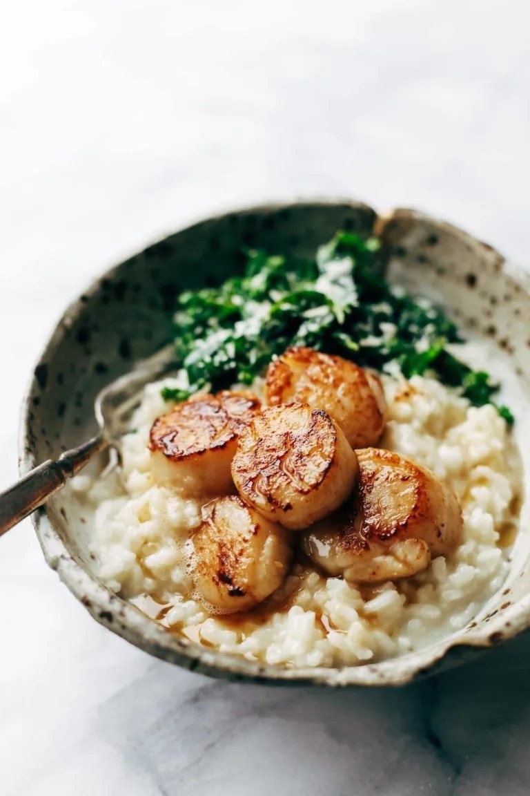 Brown Butter Scallops with Parmesan Risotto Recipe Pinch of Yum