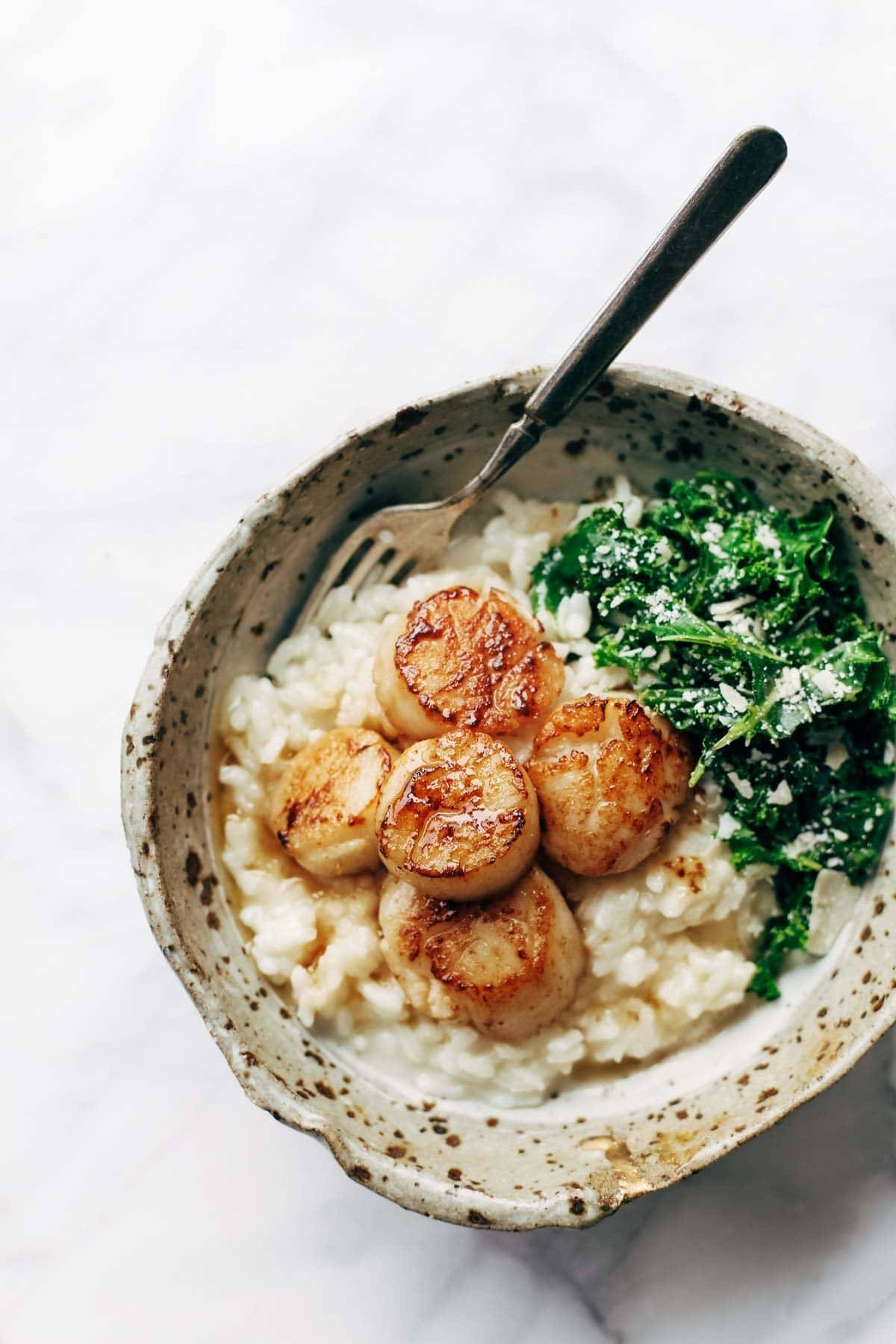 Brown Butter Scallops with Parmesan Risotto Recipe Pinch of Yum