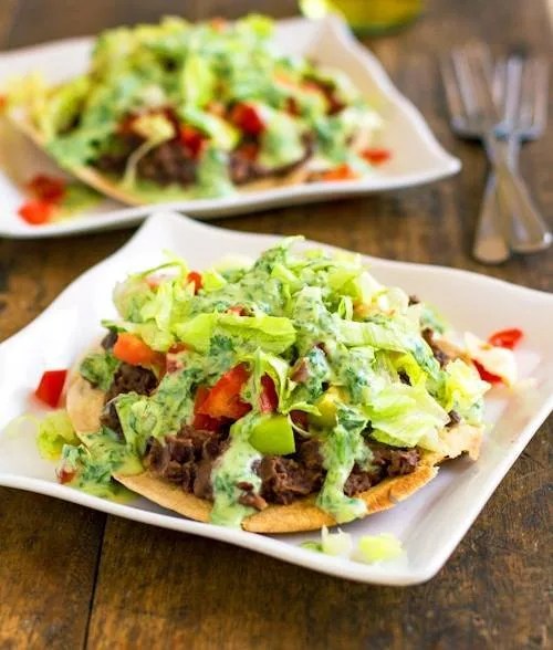 Healthy Black Bean Tostadas with Cilantro Sauce Recipe