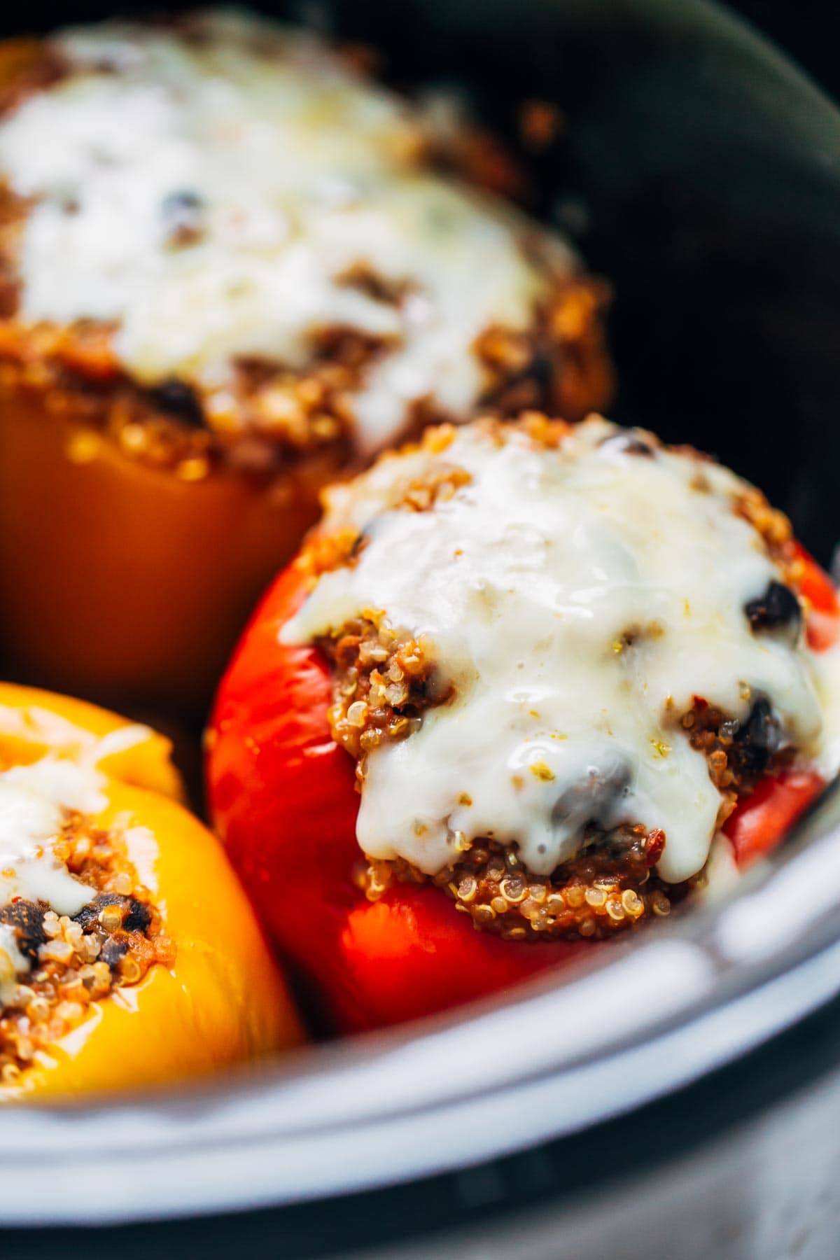 Quinoa Black Bean Crockpot Stuffed Peppers Recipe Pinch of Yum