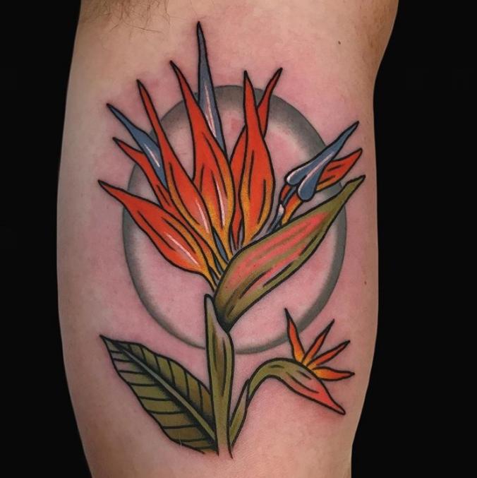 Bird of Paradise Flower Sleeve Tattoos