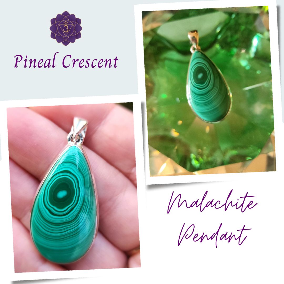 Malachite Sterling Silver Pendant Pineal Crescent