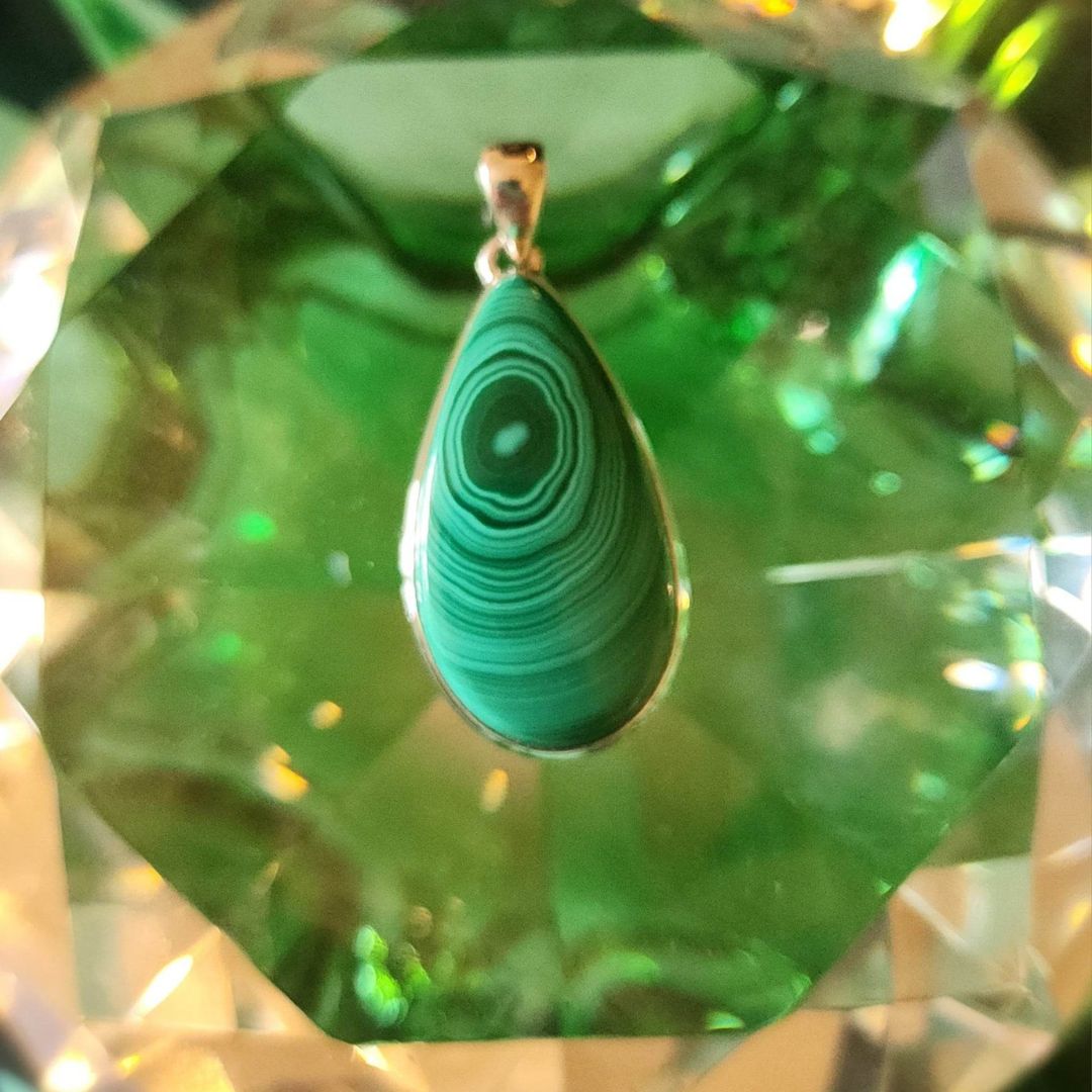 Malachite Sterling Silver Pendant Pineal Crescent