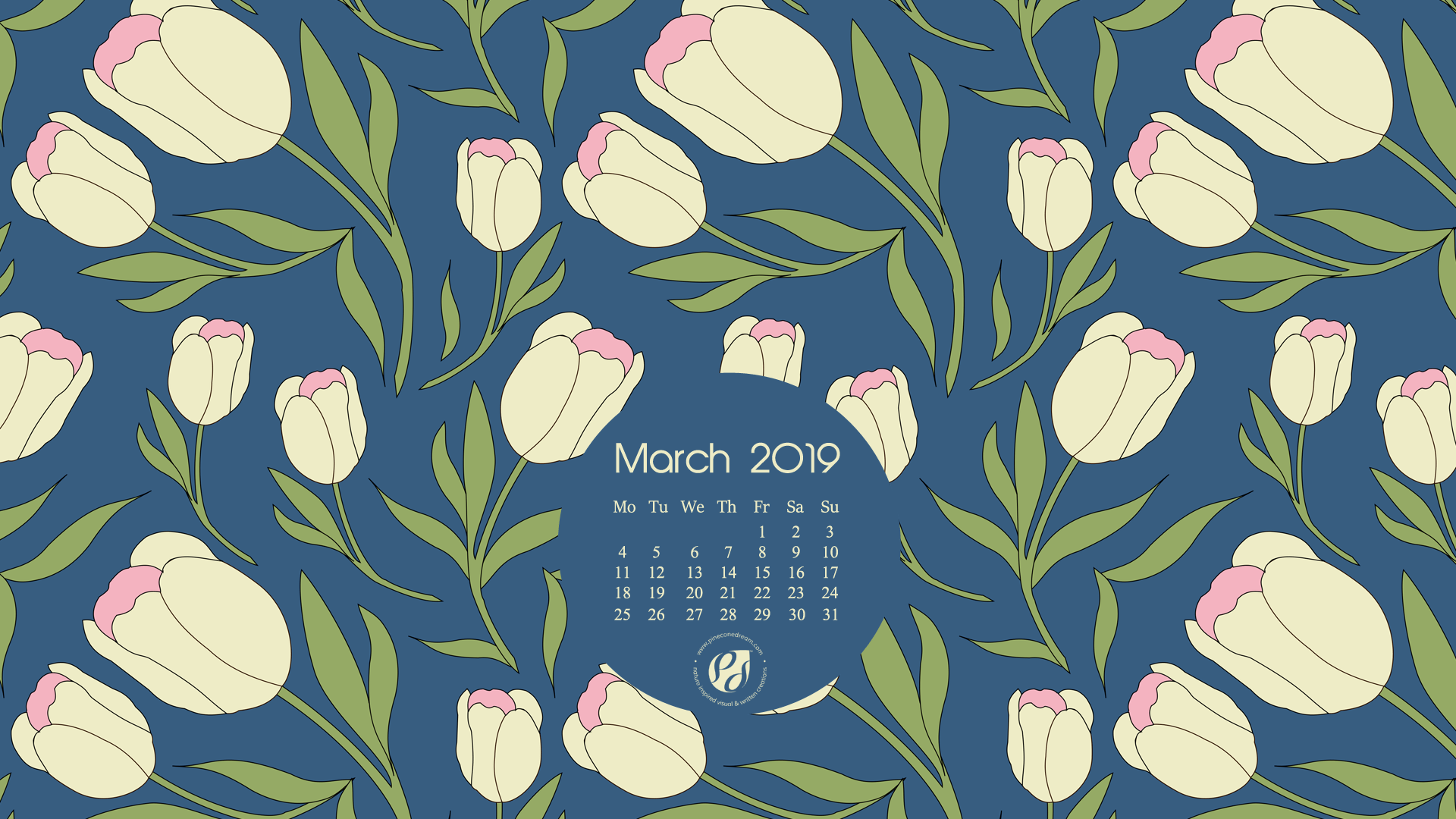 March 2019 free calendar wallpapers & printable planner, illustrated