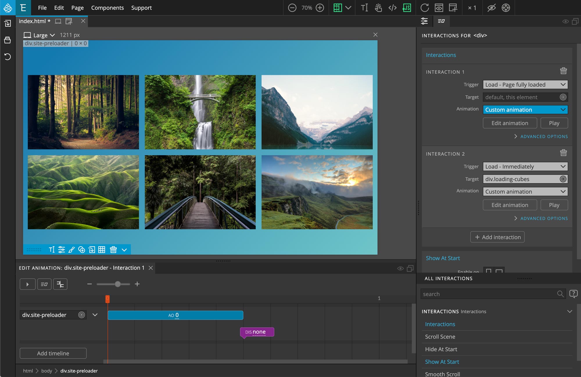 Creating an animated loading screen Interactions tutorial Pinegrow