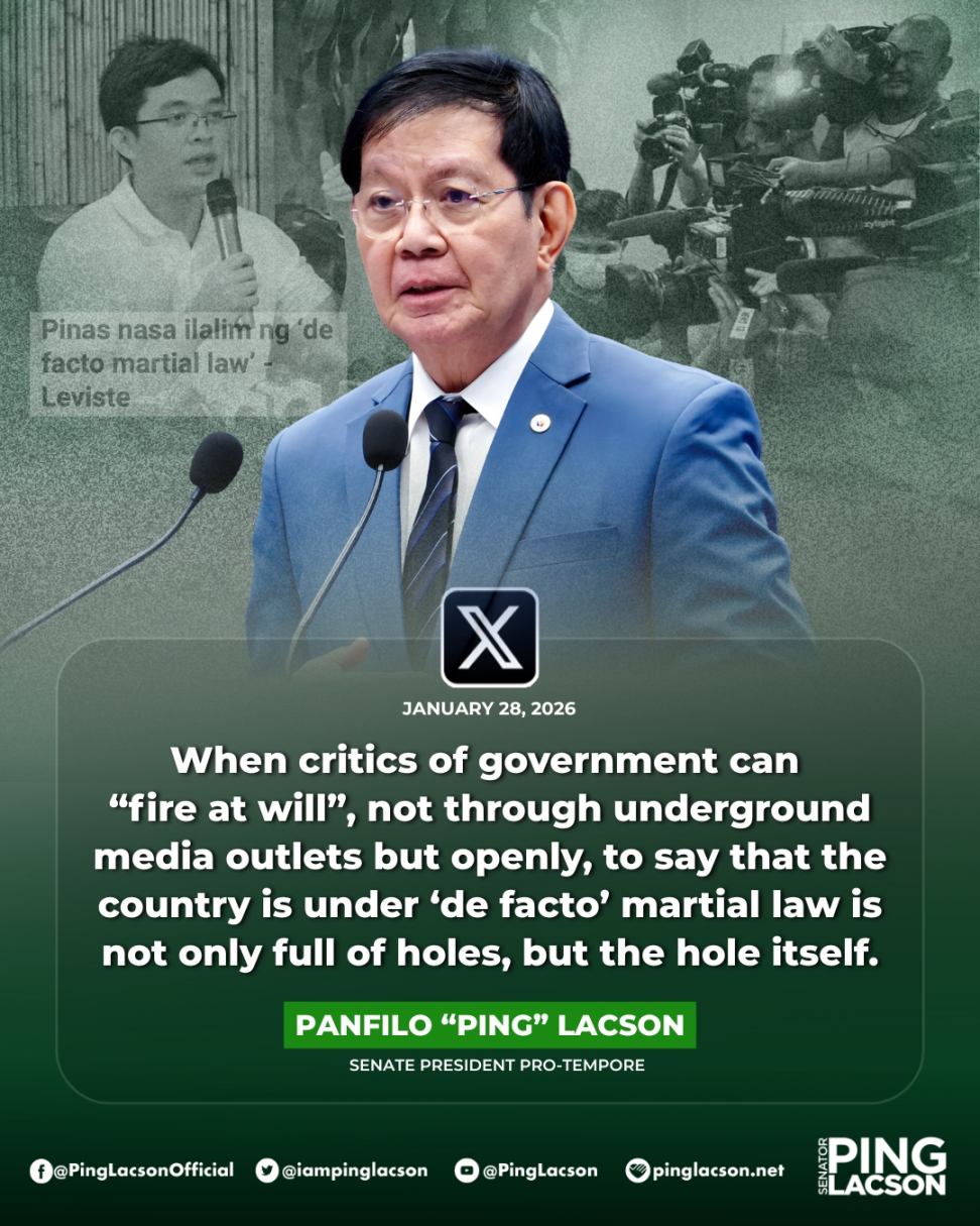 Lacson Critics’ Freedom to ‘Fire at Will’ vs Government Should Shut