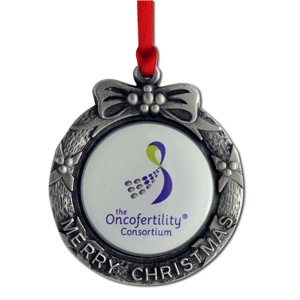 Merry Christmas Pewter Ornament with Full Color Imprint Made in USA