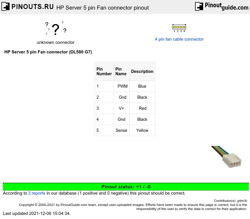 HP Server 5 pin Fan connector pinout signals