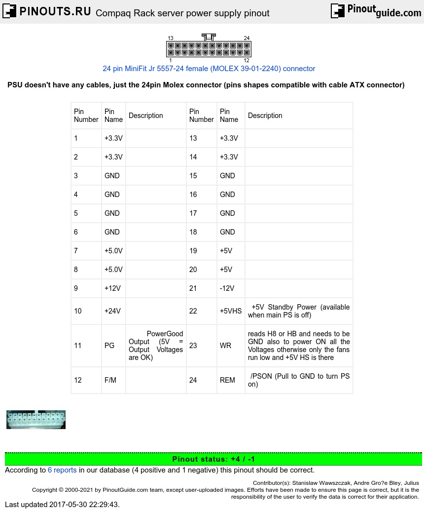 Compaq Rack server power supply pinout signals @ PinoutGuide.com