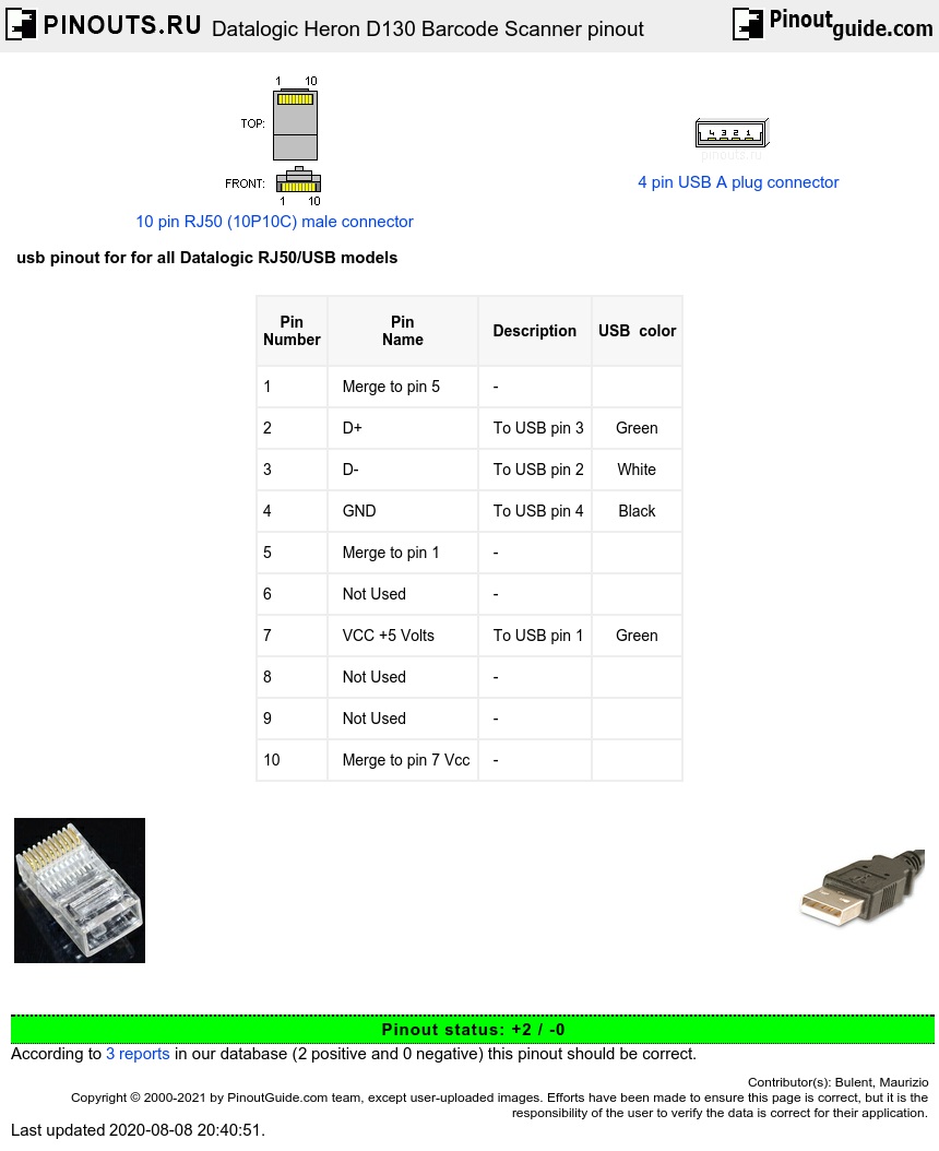 Datalogic Heron D130 Barcode Scanner pinout diagram
