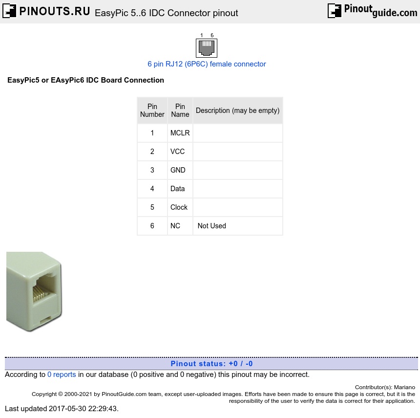 EasyPic 5..6 IDC Connector pinout signals