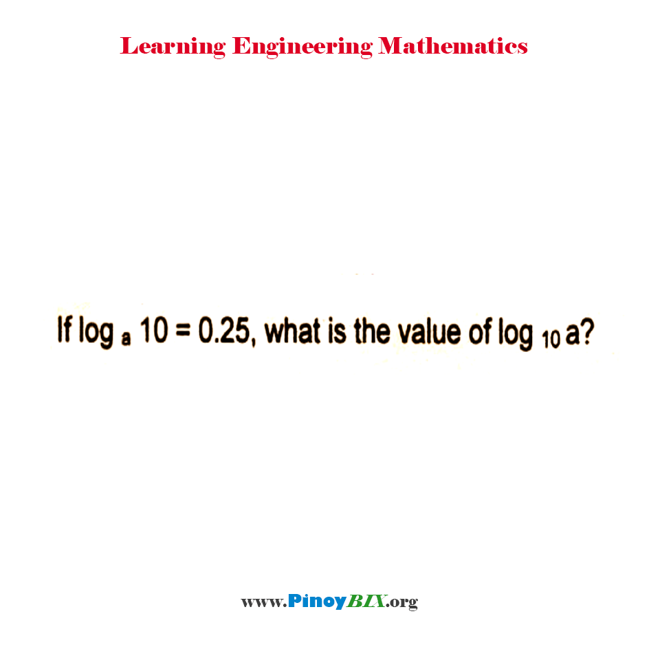 Solution: If log 10 to the base a=0.25, what is the value of log a to